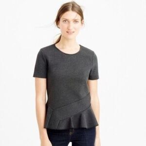 J.Crew short sleeve gray suiting ruffle peplum top size xs